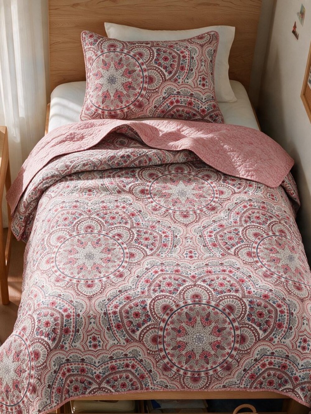 Valerie Boho Reversible Twin Quilt Bedding Set, 2 PC, Pink